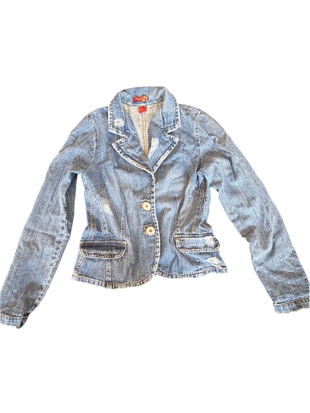 Forever 21 Vintage Y2K Distressed Light Denim Blazer Jacket - Size L